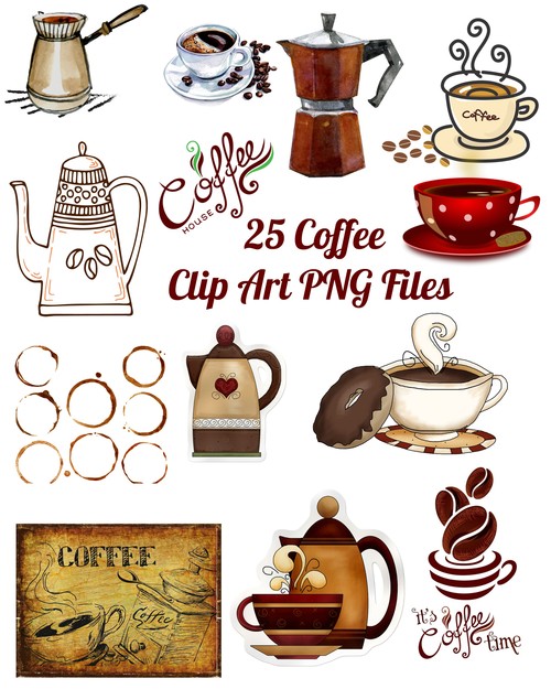 Product picture 25 Coffee Images Clip Art Transparent PNG Files Instant Down